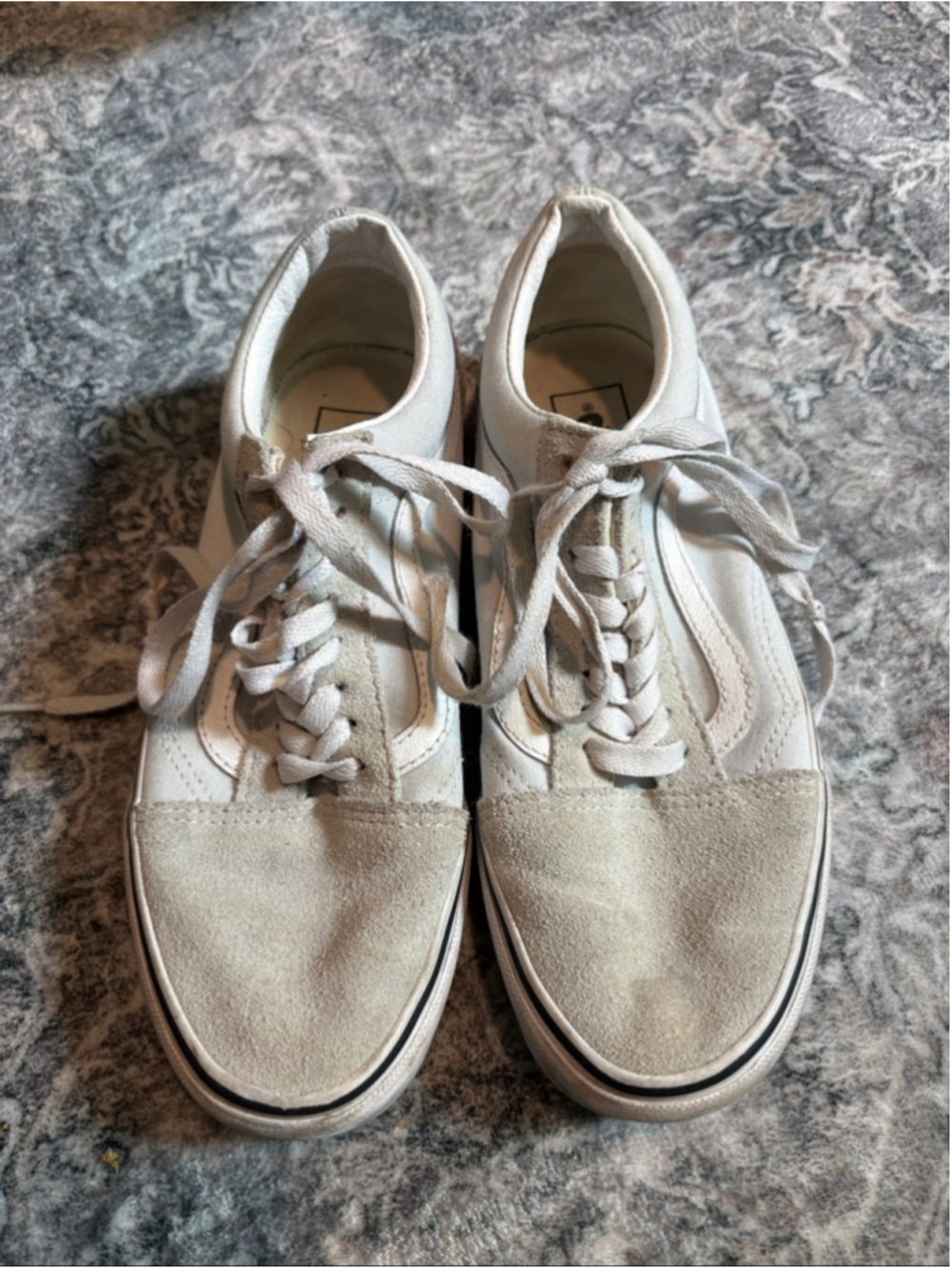 Vans Old Skool Suede-Trim Sneakers in Light Beige/White/Blue